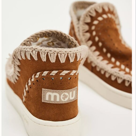 Free People MOU Coastal Crochet Suede Ankle Boots Cognac Size EU 38 / US 7.5 -8 - Picture 3 of 6